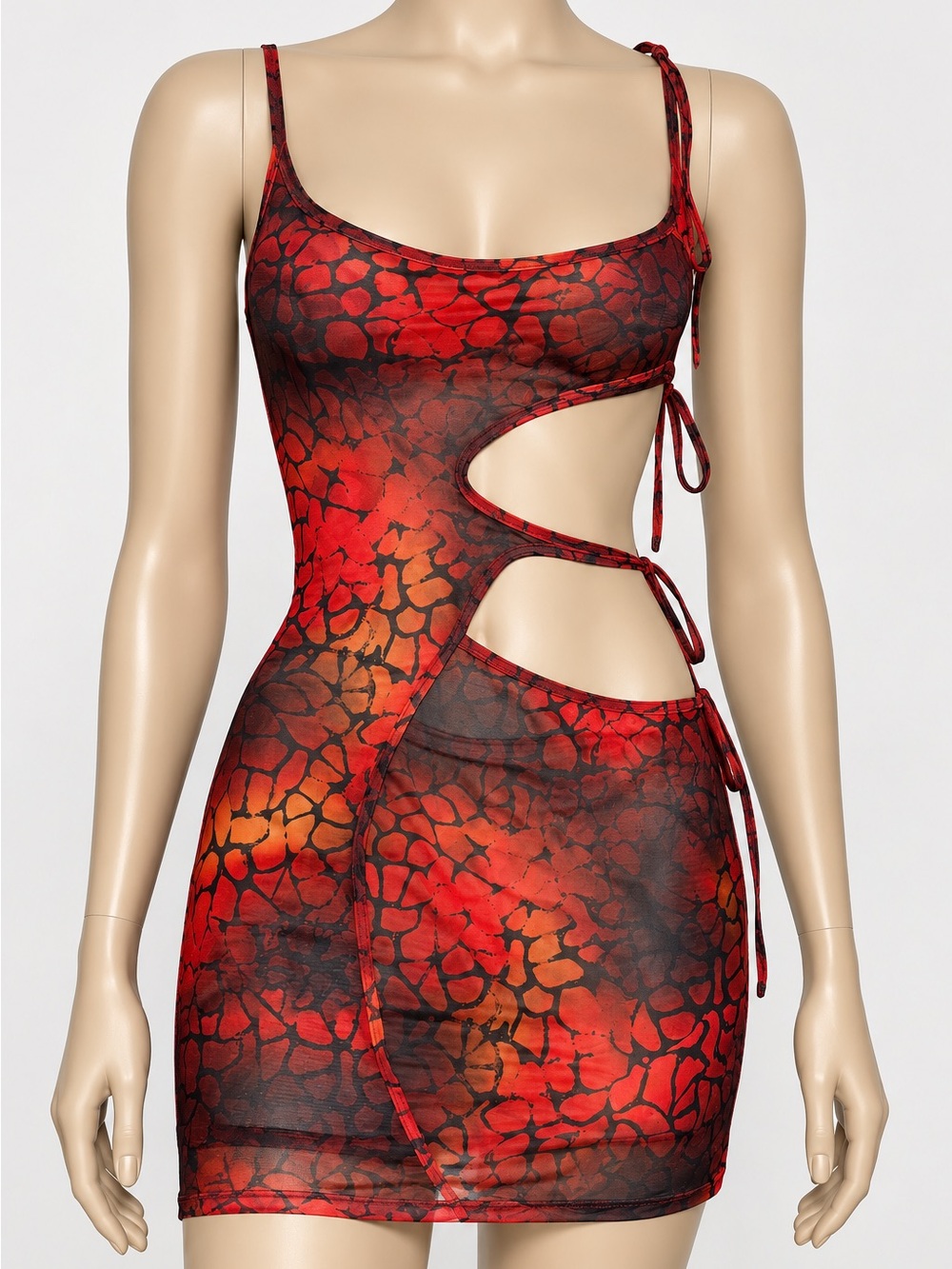 SHEIN Red Cutout Mesh Slip Dress